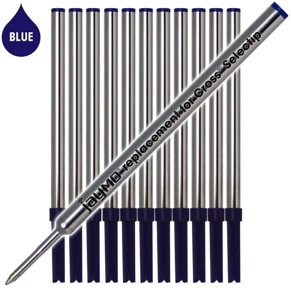 Jaymo Replacement for Cross Selectip 8521 - Measures 4.375 in / 111 mm Long - Gel Rolling Ball Pen Refill - 12 Blue