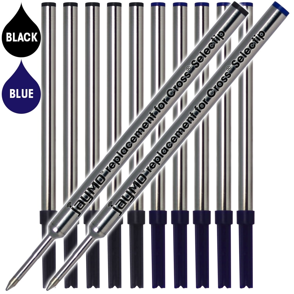 Jaymo Replacement for Cross Selectip 8523/8521 - Measures 4.375 in / 111 mm Long - Gel Rolling Ball Pen Refill - 6 Black + 6 Blue