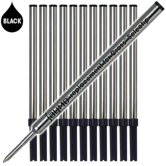 Jaymo Replacement for Cross Selectip 8523 - Measures 4.375 in / 111 mm Long - Gel Rolling Ball Pen Refill - 12 Black