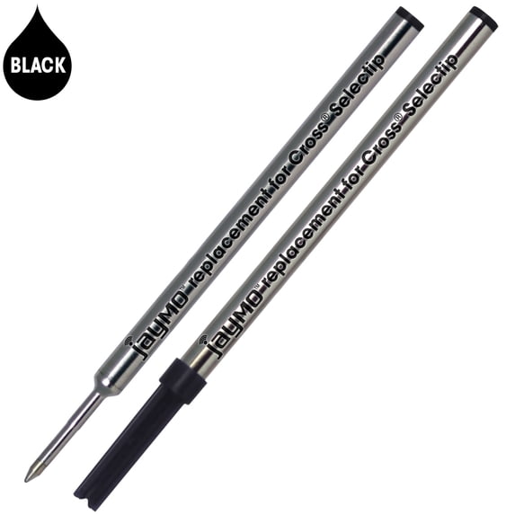 Jaymo Replacement for Cross Selectip 8523 - Measures 4.375 in / 111 mm Long - Gel Rolling Ball Pen Refill - 2 Black