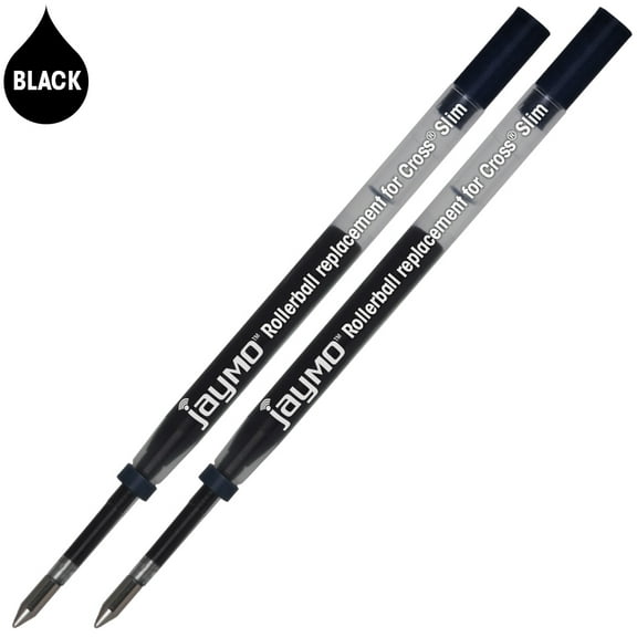 Jaymo Replacement for Cross Slim 8910-1 - Measures 4 in / 102 mm Long - Gel Rolling Ball Pen Refill - 2 Black