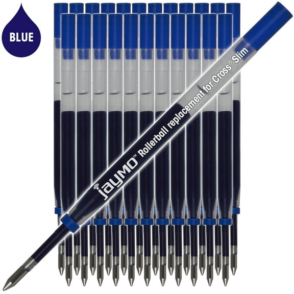 Jaymo Replacement for Cross Slim 8910-2 - Measures 4 in / 102 mm Long - Gel Rolling Ball Pen Refill - 24 Blue