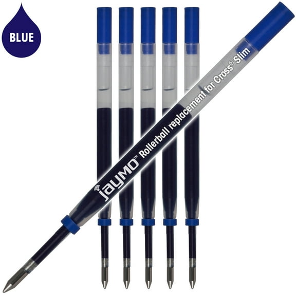 Jaymo Replacement for Cross Slim 8910-2 - Measures 4 in / 102 mm Long - Gel Rolling Ball Pen Refill - 6 Blue