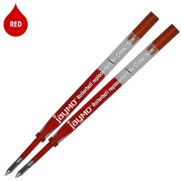 Jaymo Replacement for Cross Slim 8910 - Measures 4 in / 102 mm Long - Gel Rolling Ball Pen Refill - 2 Red