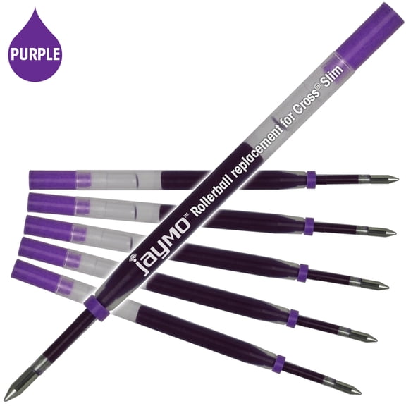 Jaymo Replacement for Cross Slim 8910 - Measures 4 in / 102 mm Long - Gel Rolling Ball Pen Refill - 6 Purple
