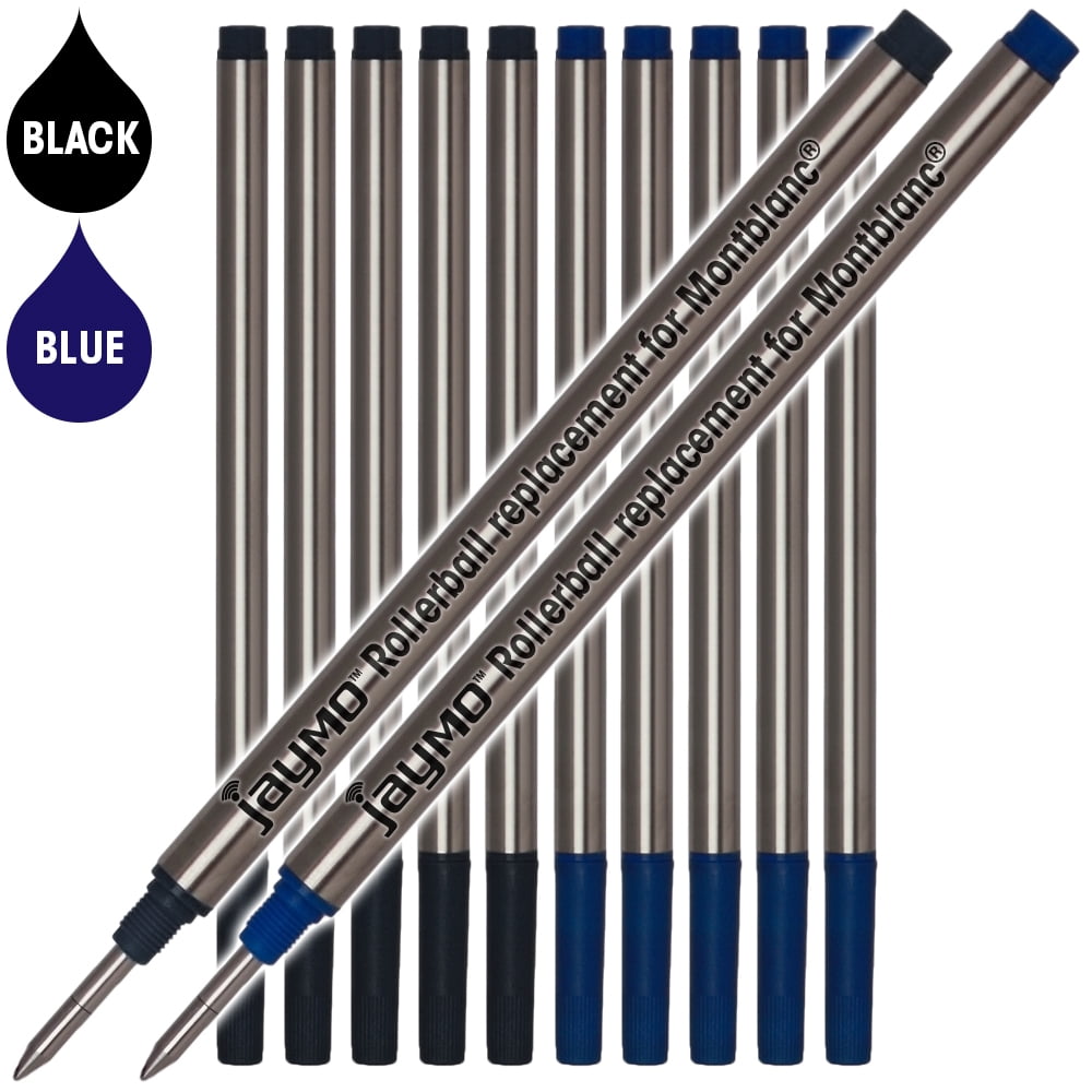 Jaymo Replacement for Montblanc 105158/105159 - Measures 4.44 in / 113 mm Long - Rollerball Pen Refill - 6 Black + 6 Blue
