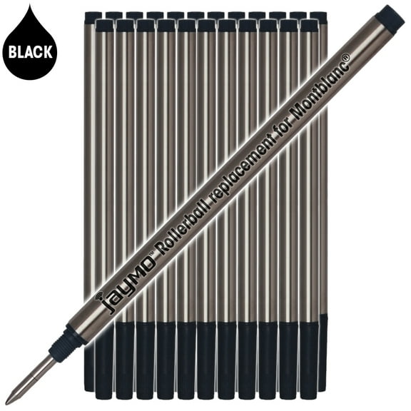 Jaymo Replacement for Montblanc 105158 - Measures 4.44 in / 113 mm Long - Rollerball Pen Refill - 24 Black
