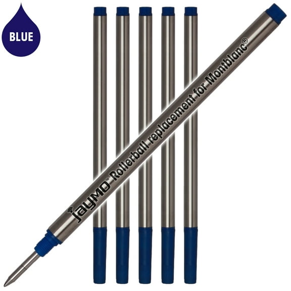 Jaymo Replacement for Montblanc 105159 - Measures 4.44 in / 113 mm Long - Rollerball Pen Refill - 6 Blue