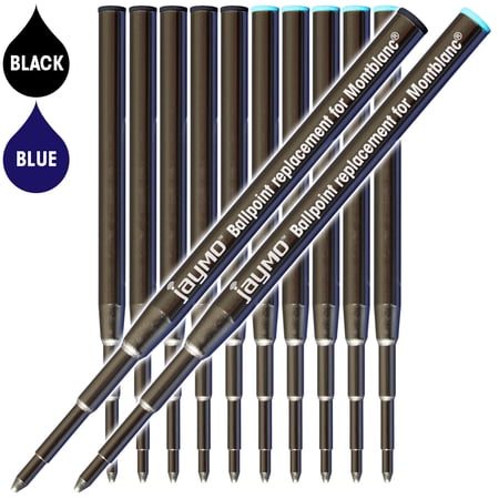 Jaymo Replacement for Montblanc 128211/128214 - Measures 3.875 in / 98 mm Long - Ballpoint Pen Refill - 6 Black + 6 Blue