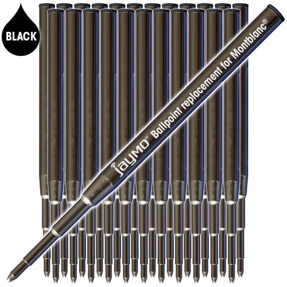 Jaymo Replacement for Montblanc 128211 - Measures 3.875 in / 98 mm Long - Ballpoint Pen Refill - 24 Black