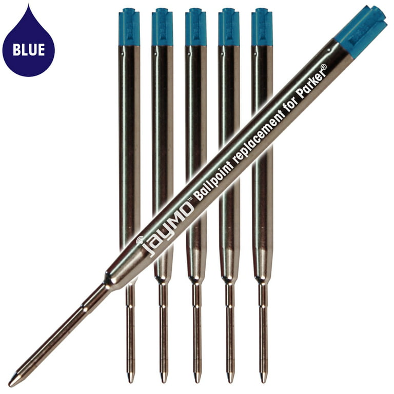 Jaymo Replacement for Parker 1950371 - Measures 3.875 in / 98 mm Long - G2  Ballpoint Pen Refill - 6 Blue 