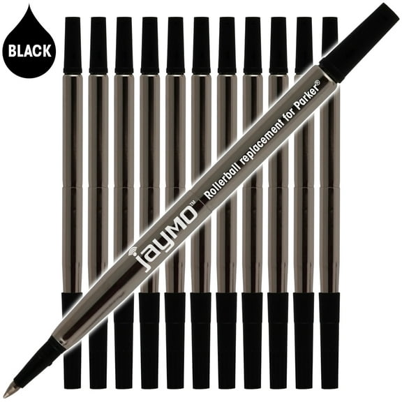 Jaymo Replacement for Parker Quink 1950323 - Measures 4.56 in / 116 mm Long - Rollerball Pen Refill - 12 Black