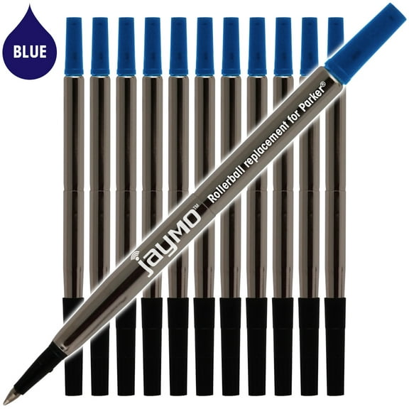 Jaymo Replacement for Parker Quink 1950324 - Measures 4.56 in / 116 mm Long - Rollerball Pen Refill - 12 Blue