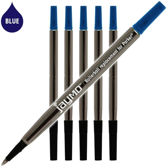Jaymo Replacement for Parker Quink 1950324 - Measures 4.56 in / 116 mm Long - Rollerball Pen Refill - 6 Blue