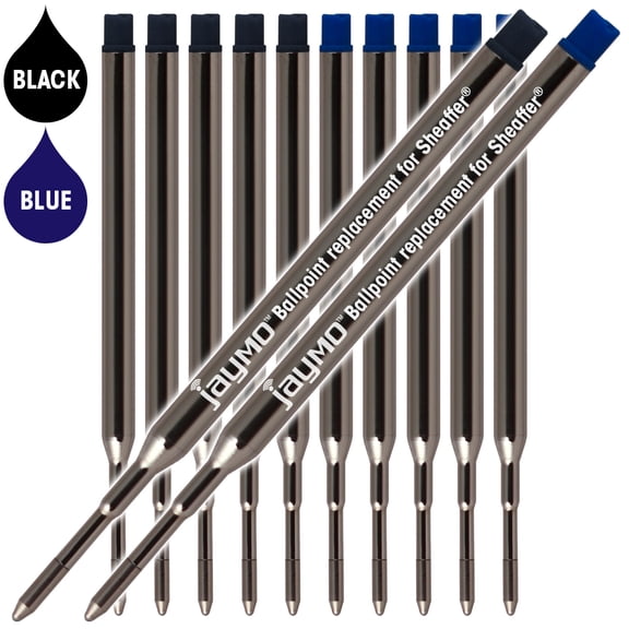 Jaymo Replacement for Sheaffer K 99335/99325 - Measures 3.75 in / 95 mm Long - Ballpoint Pen Refill - 6 Black + 6 Blue