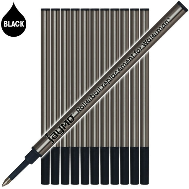 Jaymo Replacement for Waterman 540951 - Measures 4.3 in / 109 mm Long - Rollerball Pen Refill - 12 Black