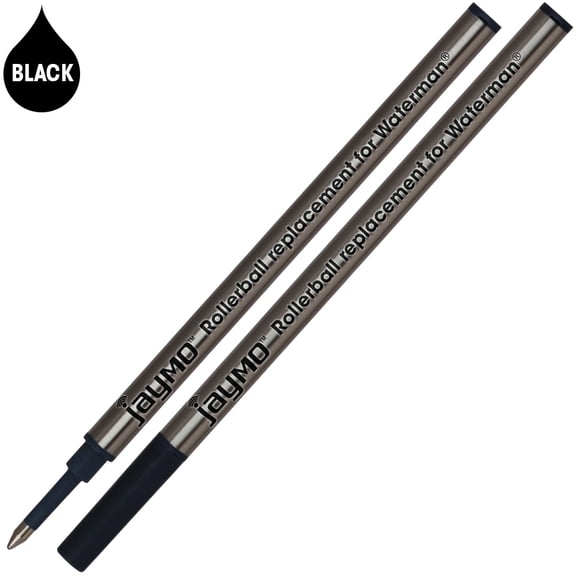 Jaymo Replacement for Waterman 540951 - Measures 4.3 in / 109 mm Long - Rollerball Pen Refill - 2 Black