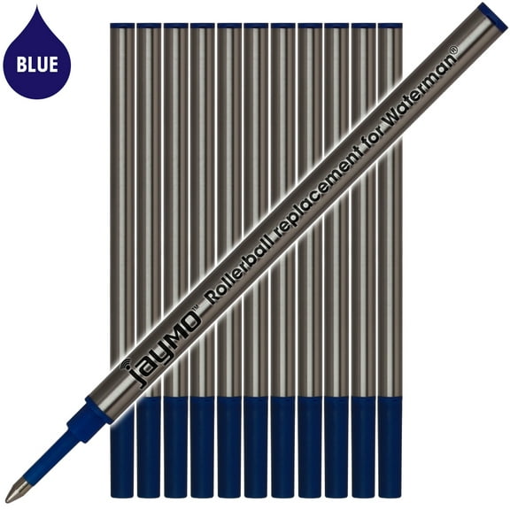 Jaymo Replacement for Waterman 540961 - Measures 4.3 in / 109 mm Long - Rollerball Pen Refill - 12 Blue