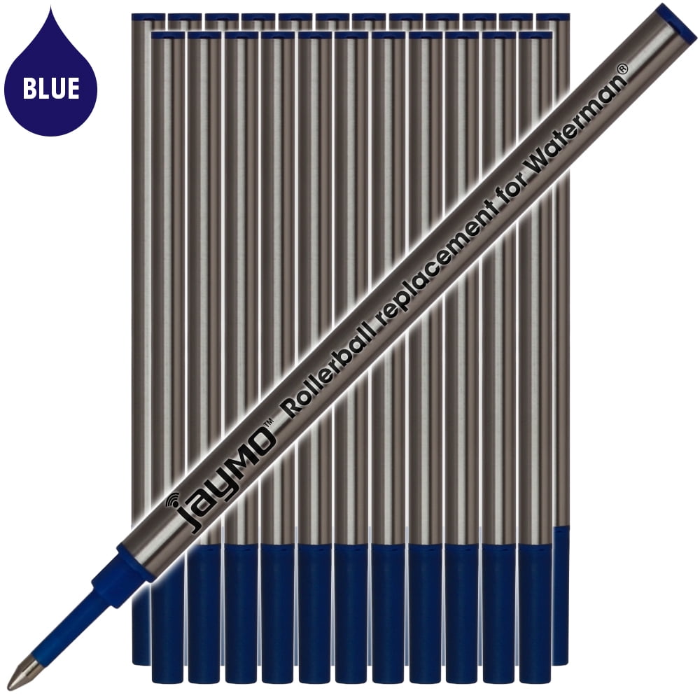 Jaymo Replacement for Waterman 540961 - Measures 4.3 in / 109 mm Long - Rollerball Pen Refill - 24 Blue