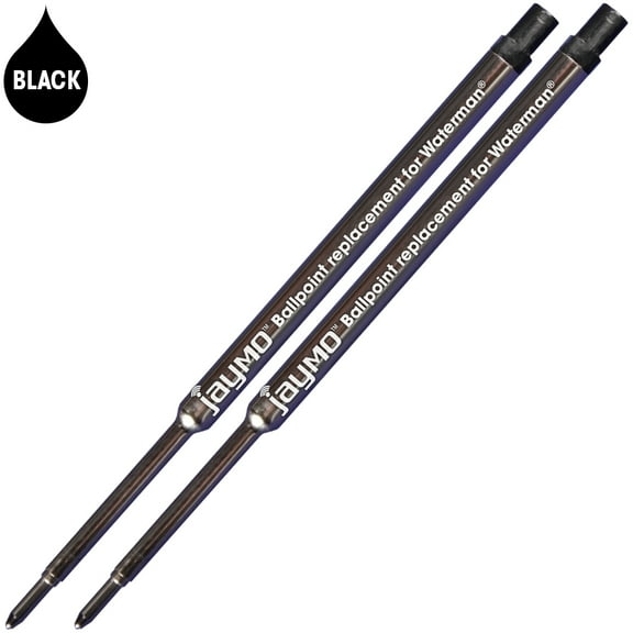 Jaymo Replacement for Waterman 834254 - Measures 4.4 in / 112 mm Long - Ballpoint Pen Refill - 2 Black