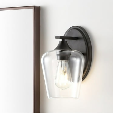Jayne 6" 1-Light Iron/Glass Cottage Rustic LED Vanity Light, Oil Rubbed Bronze