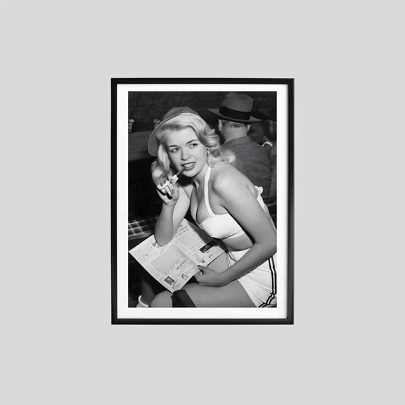 Jayne Mansfield Black and White Photography Playful Vintage Pin Up Scene Iconic Celebrity Portrait Wall Art, Unframed Poster