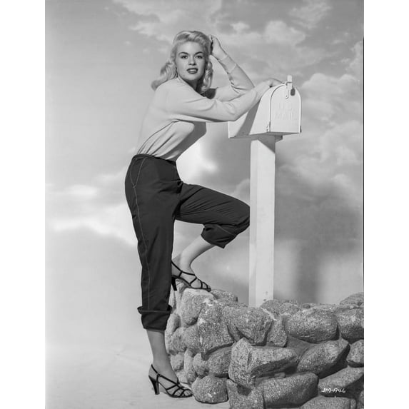 Jayne Mansfield Posed in White Tucked-On Long Sleeve Shirt while Leaning on the Mailbox Photo Print (8 x 10)