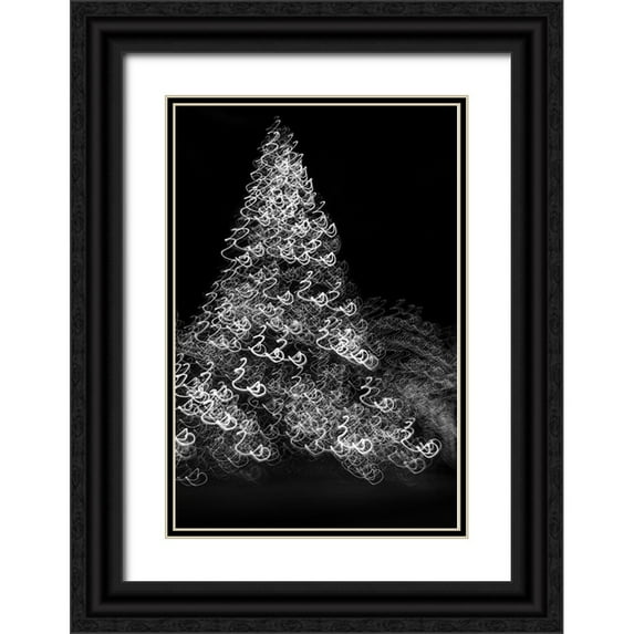 Jaynes Gallery 11x14 Black Ornate Wood Framed with Double Matting Museum Art Print Titled - USA-Arizona-Buckeye-Black and white abstract motion of Christmas tree at night