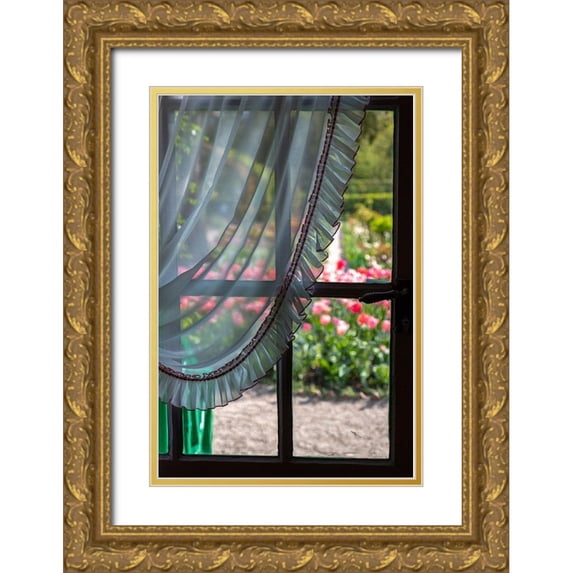Jaynes Gallery 11x14 Gold Ornate Wood Framed with Double Matting Museum Art Print Titled - France-Giverny Looking out at garden from kitchen in Monets house