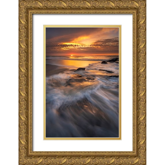 Jaynes Gallery 11x14 Gold Ornate Wood Framed with Double Matting Museum Art Print Titled - USA-New Jersey-Cape May National Seashore Sunrise on ocean shore