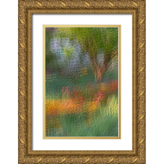 Jaynes Gallery 11x14 Gold Ornate Wood Framed with Double Matting Museum Art Print Titled - France-Giverny Impression of flowers in Monets Garden