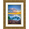 thumbnail image 1 of Jaynes Gallery 11x14 Gold Ornate Wood Framed with Double Matting Museum Art Print Titled - USA-New York-Lake Ontario Sunset waves on rocky shoreline, 1 of 4
