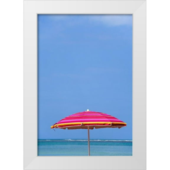 Jaynes Gallery 11x14 White Modern Wood Framed Museum Art Print Titled - Caribbean-Puerto Rico Umbrella and ocean at Luquillo Beach