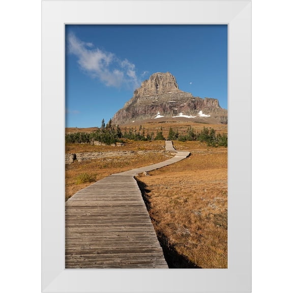 Jaynes Gallery 11x14 White Modern Wood Framed Museum Art Print Titled - USA-Montana-Glacier National Park Boardwalk towards Clements Mountain