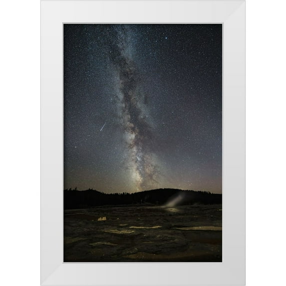 Jaynes Gallery 11x14 White Modern Wood Framed Museum Art Print Titled - USA-Wyoming-Yellowstone National Park Meteor streaks across Milky Way