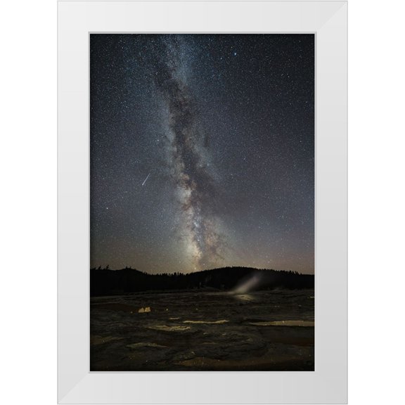 Jaynes Gallery 11x14 White Modern Wood Framed Museum Art Print Titled - USA-Wyoming-Yellowstone National Park Meteor streaks across Milky Way
