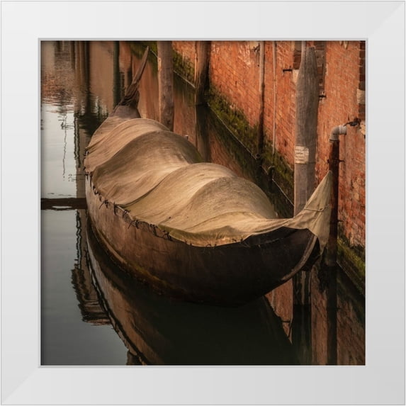 Jaynes Gallery 12x12 White Modern Wood Framed Museum Art Print Titled - Europe-Italy-Venice-Covered old gondola on canal