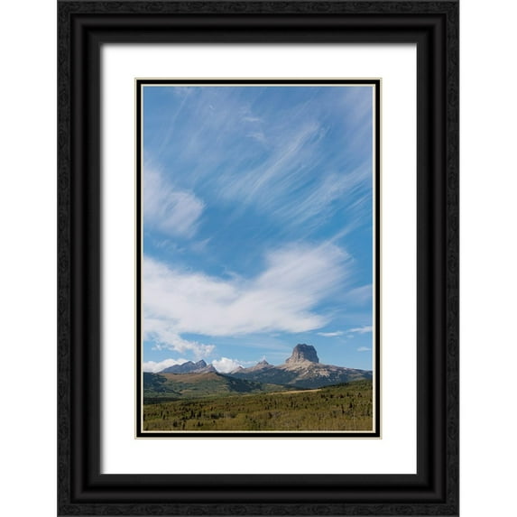 Jaynes Gallery 13x18 Black Ornate Wood Framed with Double Matting Museum Art Print Titled - USA-Montana-Glacier National Park Cirrus clouds above Chief Mountain