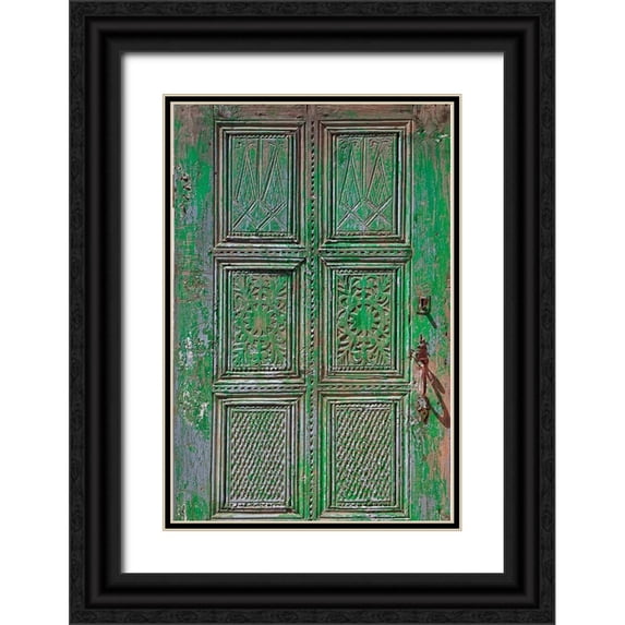 Jaynes Gallery 13x18 Black Ornate Wood Framed with Double Matting Museum Art Print Titled - Turkey-Ephesus Details on faded door at ancient city