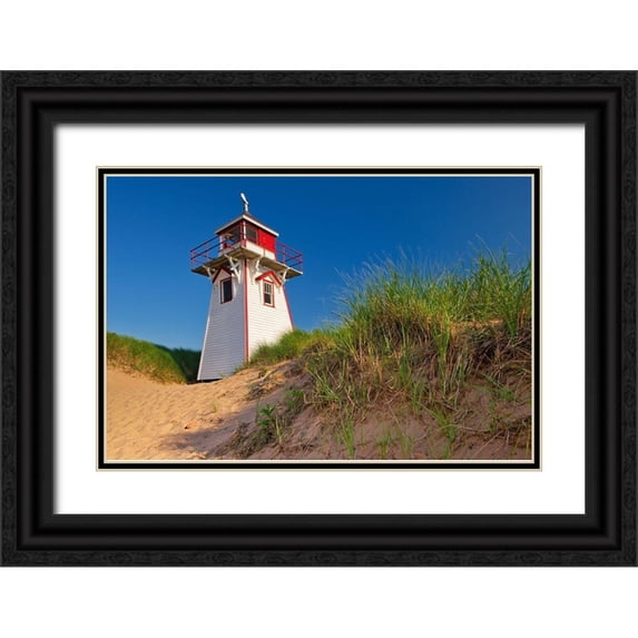 Jaynes Gallery 14x11 Black Ornate Wood Framed with Double Matting Museum Art Print Titled - Prince Edward Island-Prince Edward Island National Park Lighthouse and dunes at Covehead Harbour