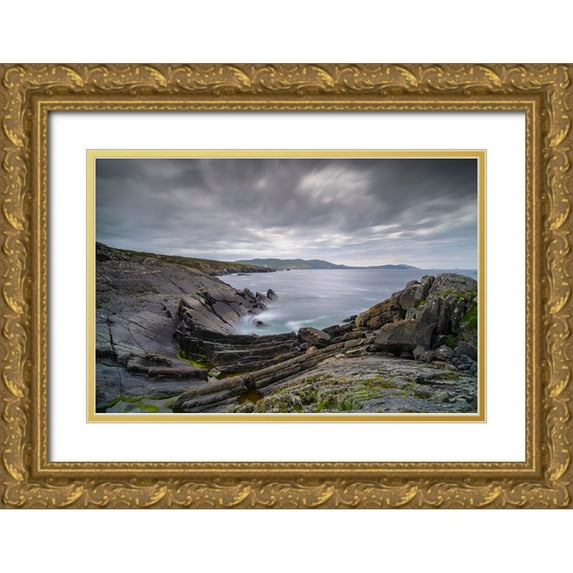Jaynes Gallery 14x11 Gold Ornate Wood Framed with Double Matting Museum Art Print Titled - Europe-Ireland-Eyeries-Landscape with the Beara Bowl rock formation