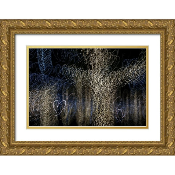 Jaynes Gallery 14x11 Gold Ornate Wood Framed with Double Matting Museum Art Print Titled - USA-Arizona-Buckeye-Abstract of decorated trees at night during Christmas