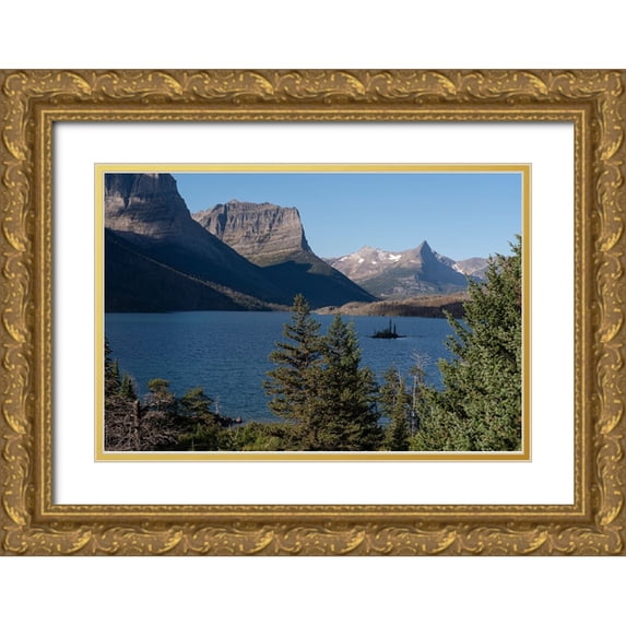 Jaynes Gallery 14x11 Gold Ornate Wood Framed with Double Matting Museum Art Print Titled - USA-Montana-Glacier National Park Landscape with St Mary Lake and mountains