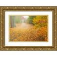 thumbnail image 1 of Jaynes Gallery 14x11 Gold Ornate Wood Framed with Double Matting Museum Art Print Titled - USA-New Jersey-Cape May Leaf-covered road through autumn forest, 1 of 4