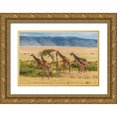 thumbnail image 1 of Jaynes Gallery 14x11 Gold Ornate Wood Framed with Double Matting Museum Art Print Titled - Africa-Tanzania-Serengeti National Park Giraffes on plain, 1 of 4