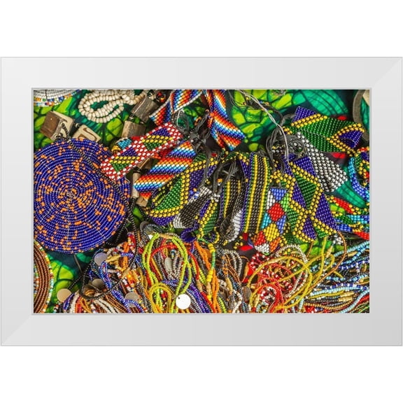 Jaynes Gallery 14x11 White Modern Wood Framed Museum Art Print Titled - Africa-Tanzania Display of Maasai bead crafts