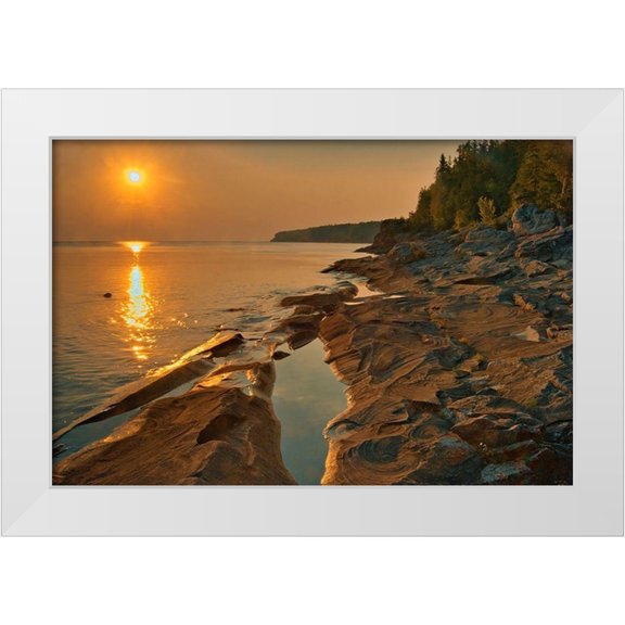 Jaynes Gallery 14x11 White Modern Wood Framed Museum Art Print Titled - Canada-Ontario-Bruce Peninsula National Park Sunset on limestone rock