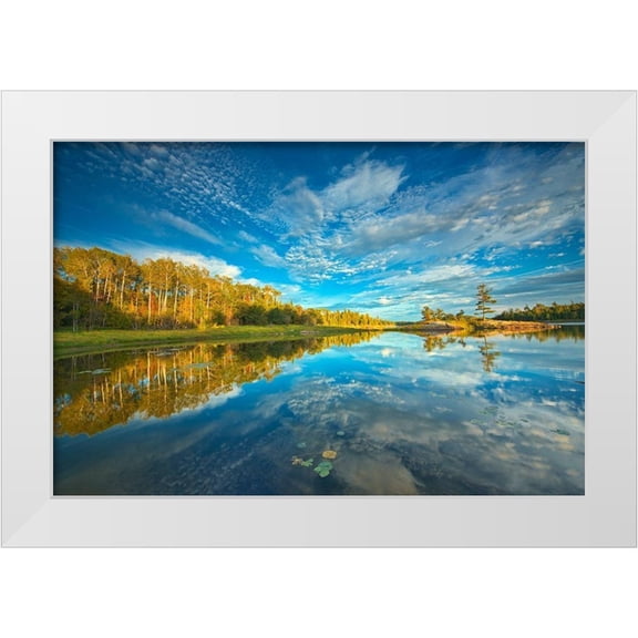 Jaynes Gallery 14x11 White Modern Wood Framed Museum Art Print Titled - Canada-Ontario-Kenora Clouds reflected in Middle Lake at sunset