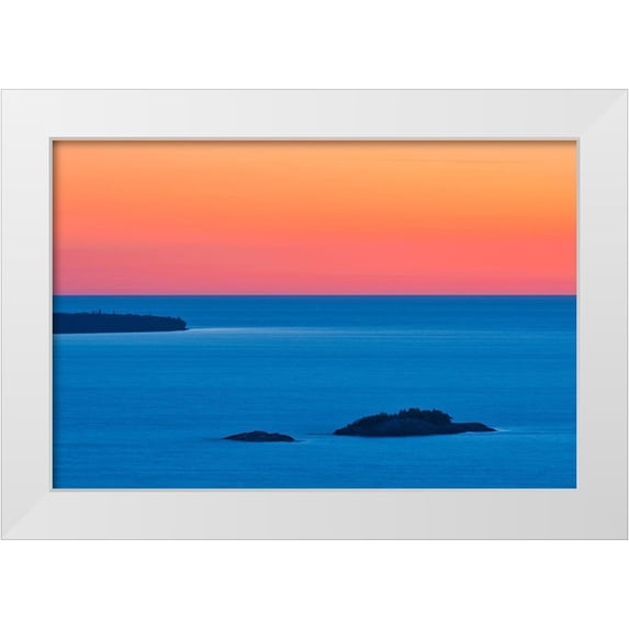 Jaynes Gallery 14x11 White Modern Wood Framed Museum Art Print Titled - Canada-Ontario-Lake Superior Provincial Park Islands in Lake Superior at sunset