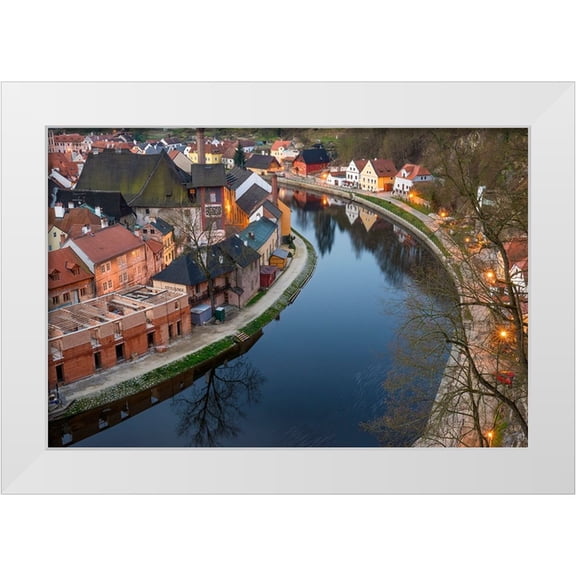 Jaynes Gallery 14x11 White Modern Wood Framed Museum Art Print Titled - Europe-Czech Republic-Cesky Krumlov-Overview of town and Vltava River